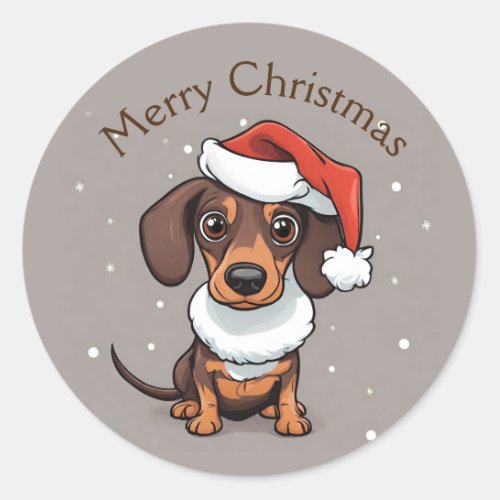 Cute Dachshund in Santa Hat Christmas Stickers
