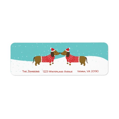 Cute dachshund in the snow Christmas return label