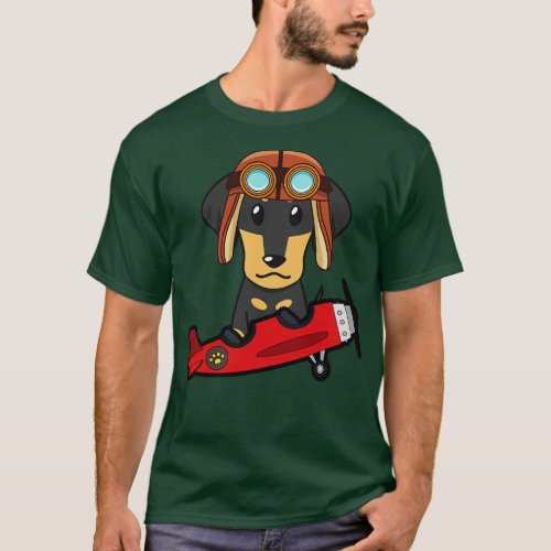 Cute dachshund is in a vintage plane T_Shirt