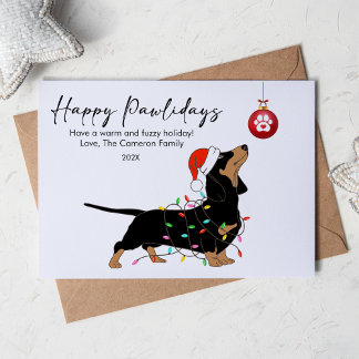 Cute Dachshund Lights Pet Lover Christmas Flat Holiday Card