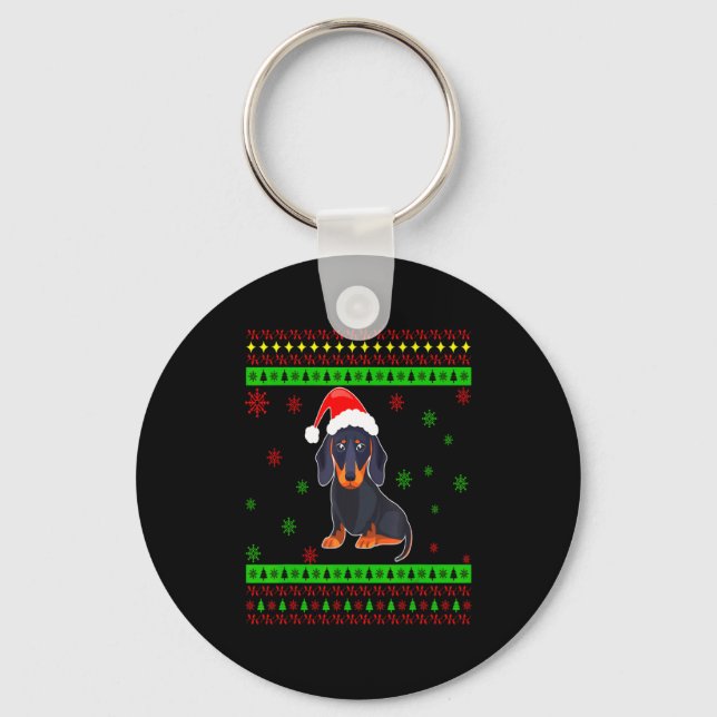 Cute Dachshund Long Dog Mom Merry Xmas New Year  Keychain (Front)