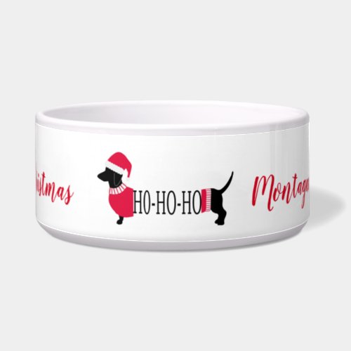 Cute Dachshund Merry Christmas Dog Monogram Red Bowl