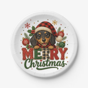 Cute Dachshund Merry Christmas Paper Plates