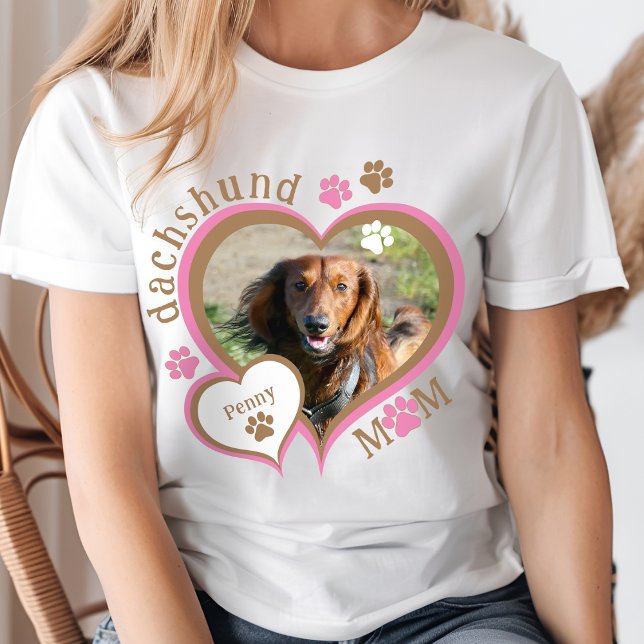 Cute Dachshund Mom Custom Photo Personalized T-Shirt (Creator Uploaded)