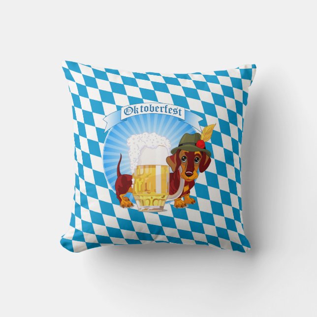 Cute Dachshund Oktoberfest Throw Pillow (Front)