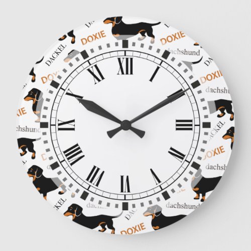 Cute Dachshund or Doxie Pattern Large Clock