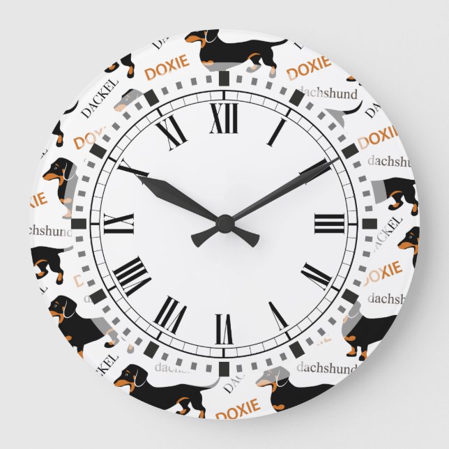 Cute Dachshund or Doxie Pattern Large Clock (Front)