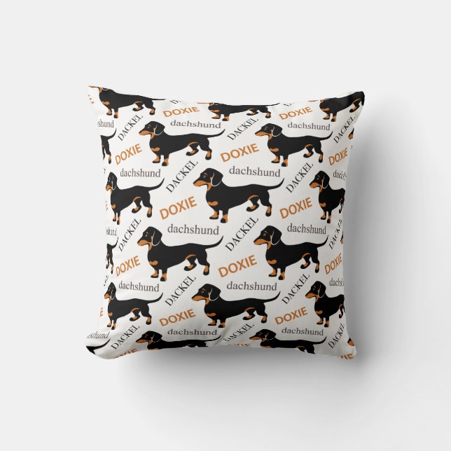 Cute Dachshund or Doxie Pattern Throw Pillow (Front)