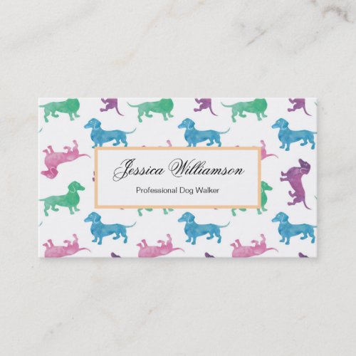 Cute Dachshund Pastel Colored Dog Walker Business Card