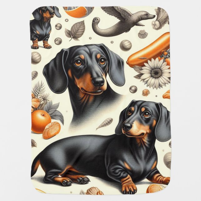 Cute Dachshund Pattern Baby Blanket (Front)