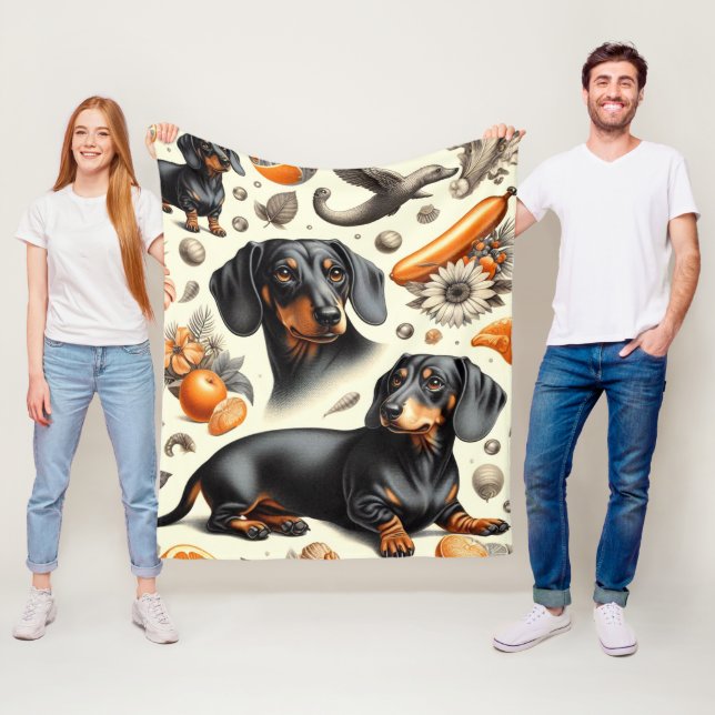 Cute Dachshund Pattern Fleece Blanket (In Situ)
