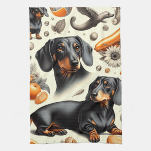 Cute Dachshund Pattern Kitchen Towel