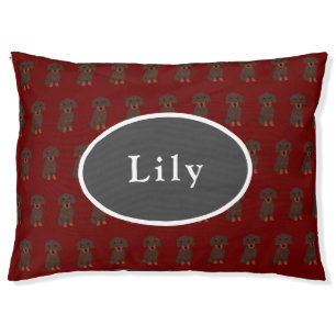 Cute Dachshund Pattern on Cranberry Personalized Pet Bed