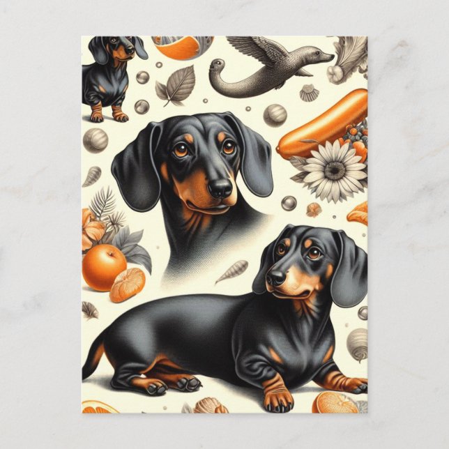Cute Dachshund Pattern Postcard (Front)