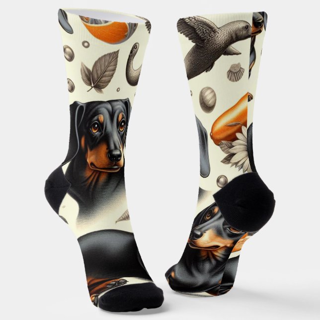 Cute Dachshund Pattern Socks (Angled)