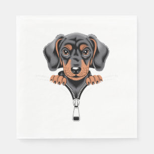 Cute Dachshund Peeking Out of Zipper Illustration Napkins