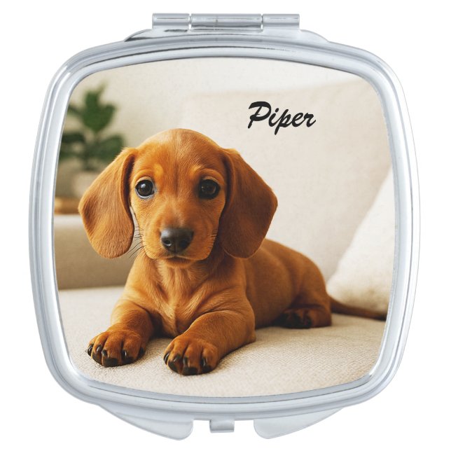 Cute Dachshund Personalized Compact Mirror (Front)