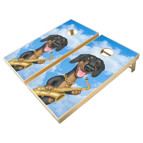 Cute Dachshund Playing Saxophone Cornhole Set