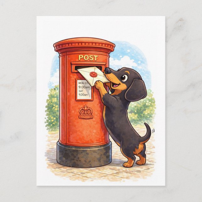 Cute Dachshund Posting Letter Illustration Postcard (Front)