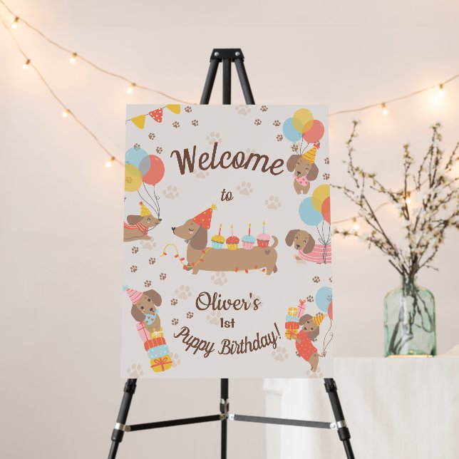 Cute Dachshund Puppies Birthday Party Welcome Foam Board (In Situ (Stand))