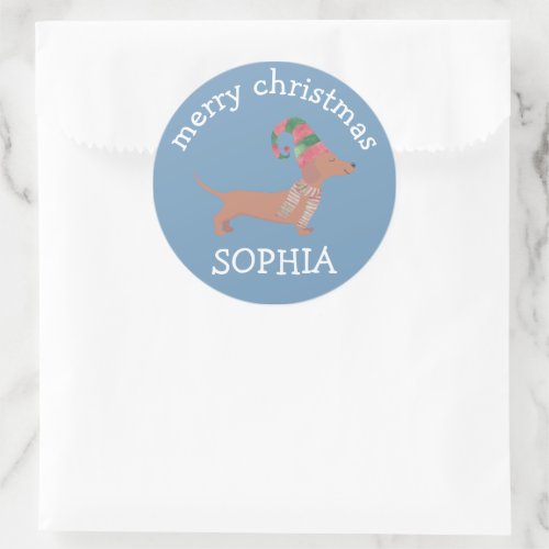Cute Dachshund puppies dog lover Merry Christmas Classic Round Sticker