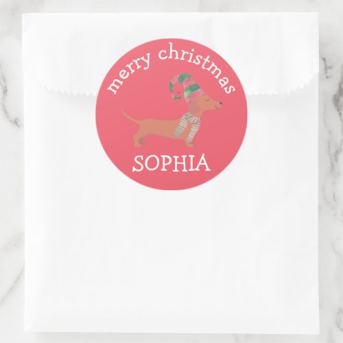 Cute Dachshund puppies dog lover Merry Christmas Classic Round Sticker