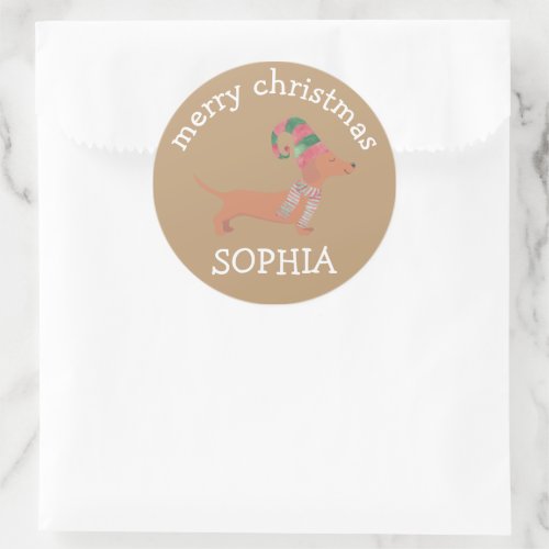 Cute Dachshund puppies dog lover Merry Christmas Classic Round Sticker