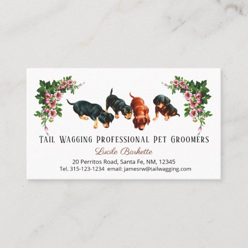Cute Dachshund Puppies Pet Grooming Floral Business Card