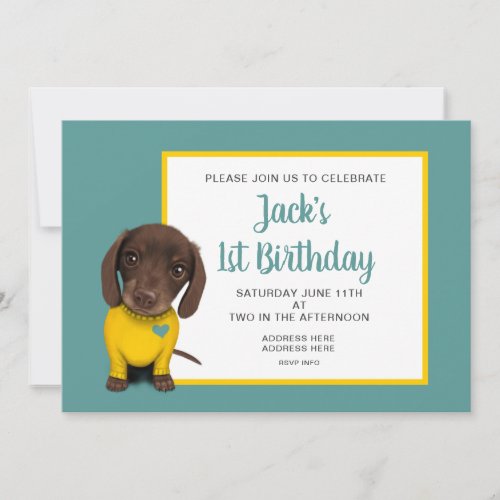 Cute Dachshund Puppy _ 1st Birthday Invitation