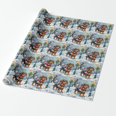 Cute Dachshund Puppy Cozy Winter Scarf Art Wrapping Paper