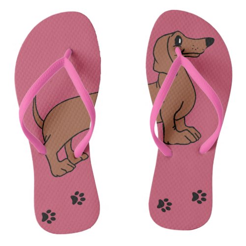 Cute dachshund puppy design flip flops in pink