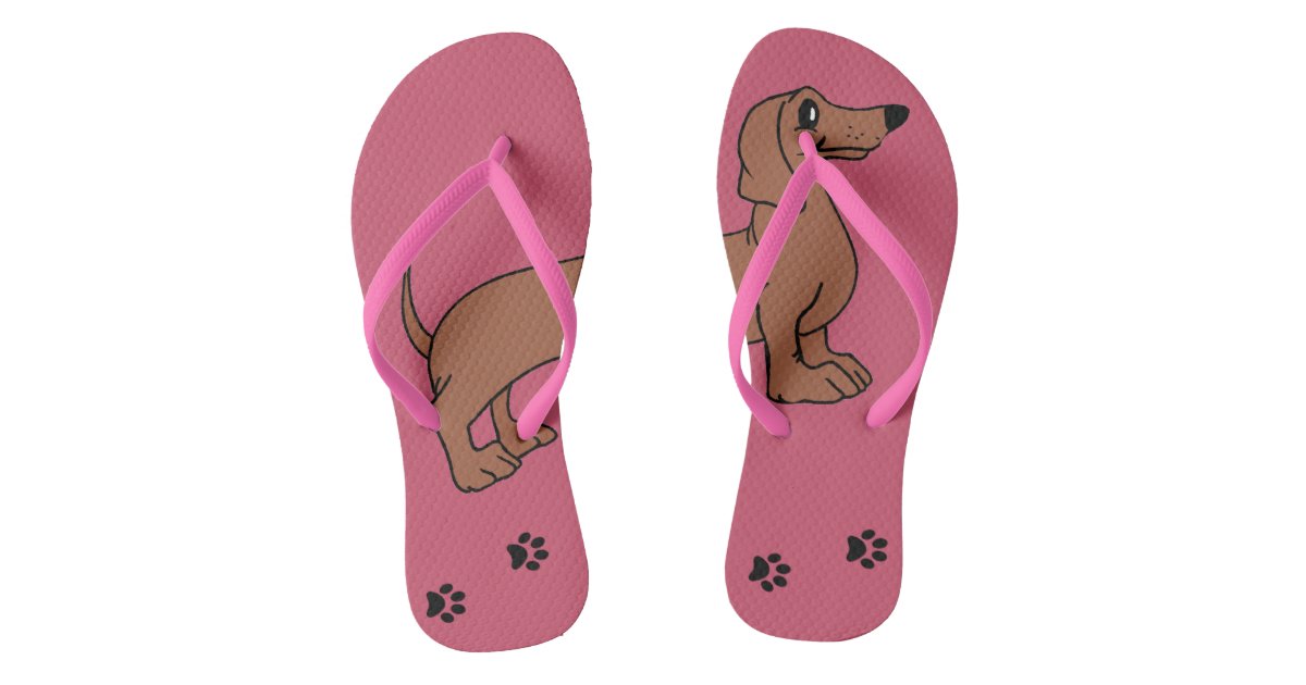 Cute dachshund puppy design flip flops in pink | Zazzle