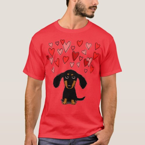 Cute Dachshund Puppy Dog with Valentine Hearts  T_Shirt