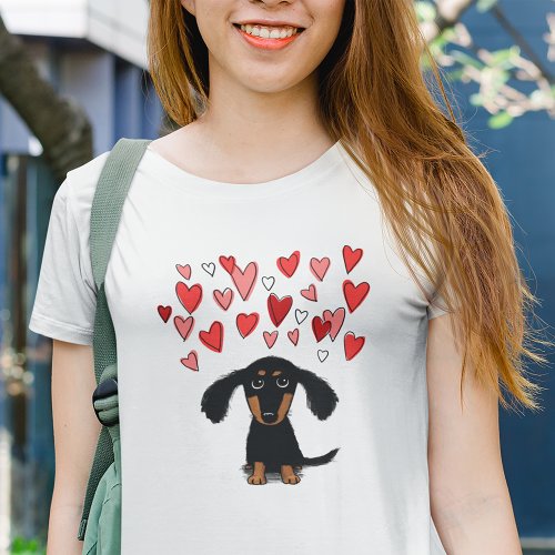 Cute Dachshund Puppy Dog with Valentine Hearts T_Shirt