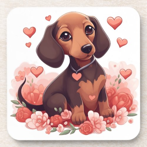 Cute Dachshund Puppy Love Beverage Coaster