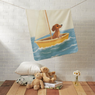 Cute Dachshund Puppy Sailboat Pastel Baby Blanket