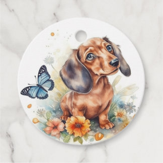 Cute Dachshund Puppy Thank You Favor Tags