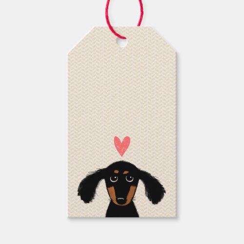 Cute Dachshund Puppy with Heart and Text Gift Tags