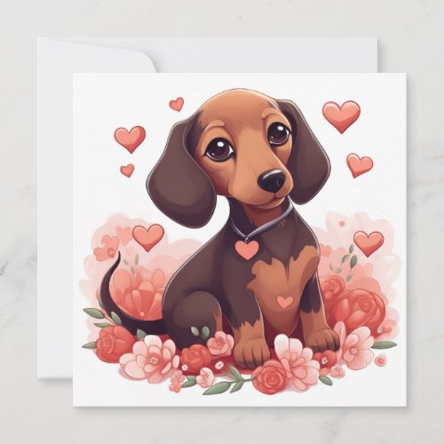 Cute Dachshund Puppy with Hearts Invitation
