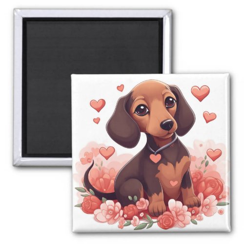 Cute Dachshund Puppy with Hearts Magnet