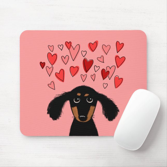 Cute Dachshund Puppy with Valentine Hearts Mouse Pad (With Mouse)