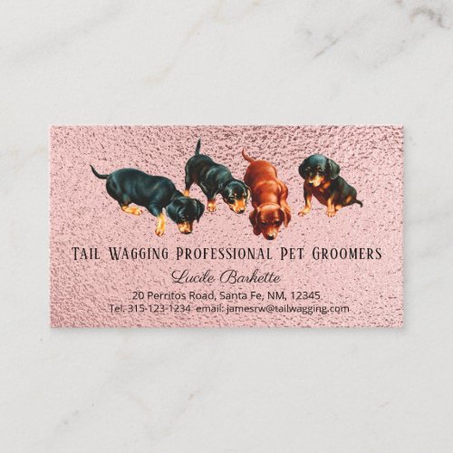 Cute Dachshund Pups Pet Grooming Chic Rose Gold Business Card