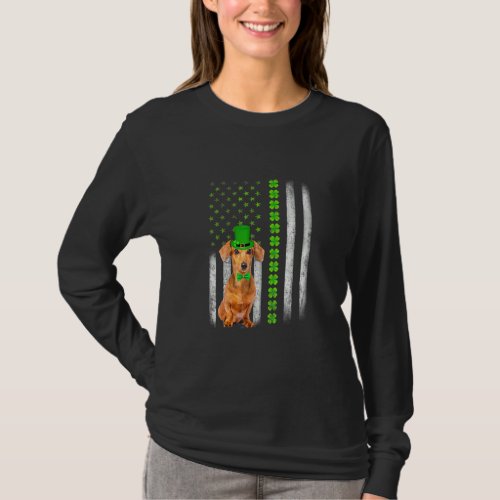 Cute Dachshund Saint Patrick S Day American Flag D T_Shirt