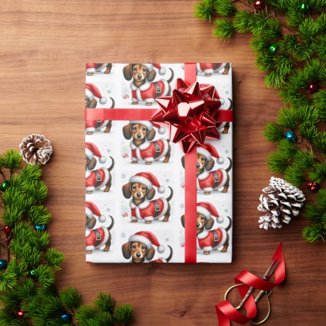 Cute Dachshund Santa Claus Christmas  Wrapping Paper (Holiday Gift)
