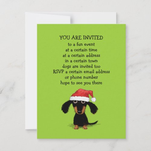 Cute Dachshund Santa Clause Christmas Party Invitation