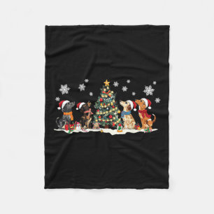 Cute Dachshund Santa Hat Christmas Tree Lights Dog Fleece Blanket
