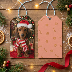 Cute Dachshund Santa Hat Cozy Christmas Portrait Gift Tags