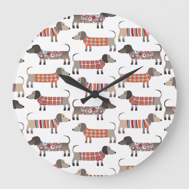 Cute Dachshund Sausage Dog Pattern Large Clock (Front)