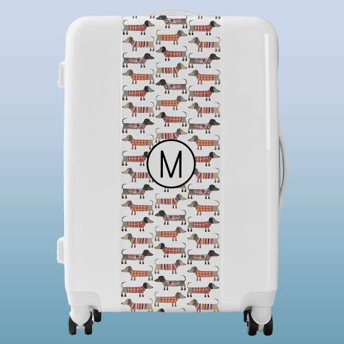 Cute Dachshund Sausage Dog Pattern Monogram Luggage