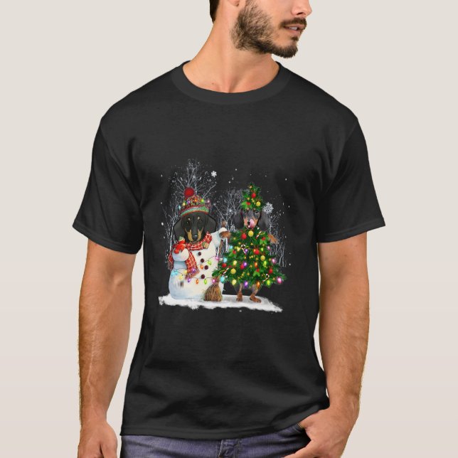 Cute Dachshund Snowman Tree Dog Lover Gift For Chr T-Shirt (Front)